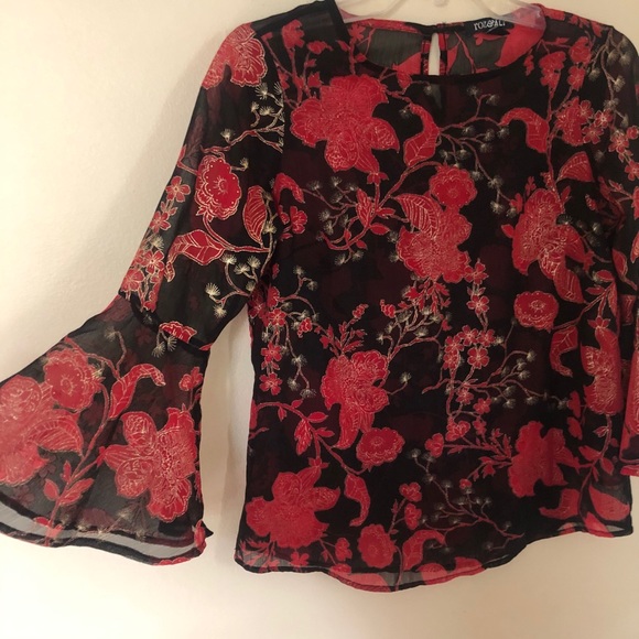 Roz & Ali Petite XS Sheer Blouse with Metallic Accents - Picture 5 of 16